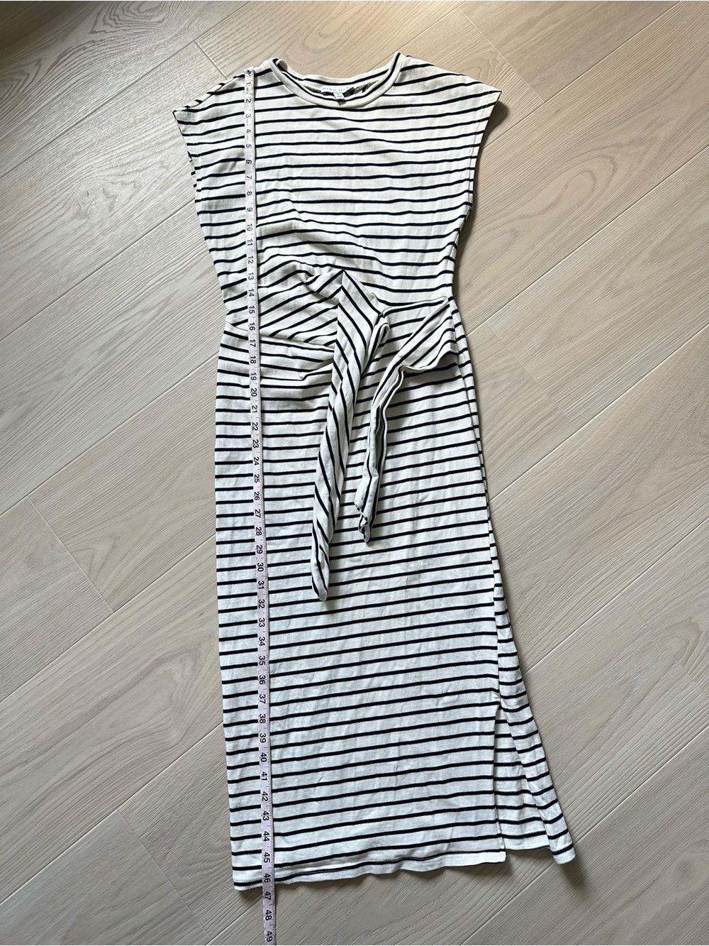 Striped Tie-Front Midi Dress in Cream and Black - Picture 7 of 9